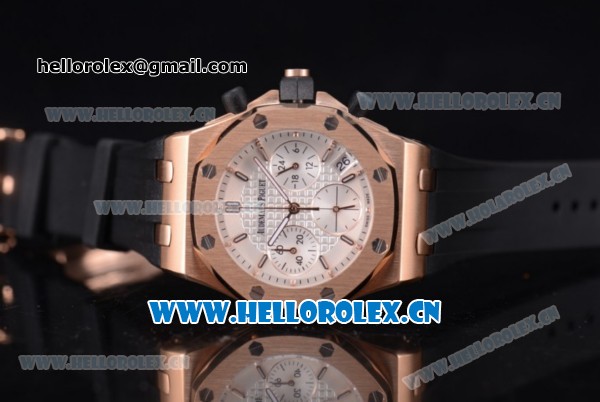 Audemars Piguet Royal Oak Offshore Chronograph Miyota OS20 Quartz Rose Gold Case with White Dial Stick Markers and Black Rubber Strap (EF) - Click Image to Close
